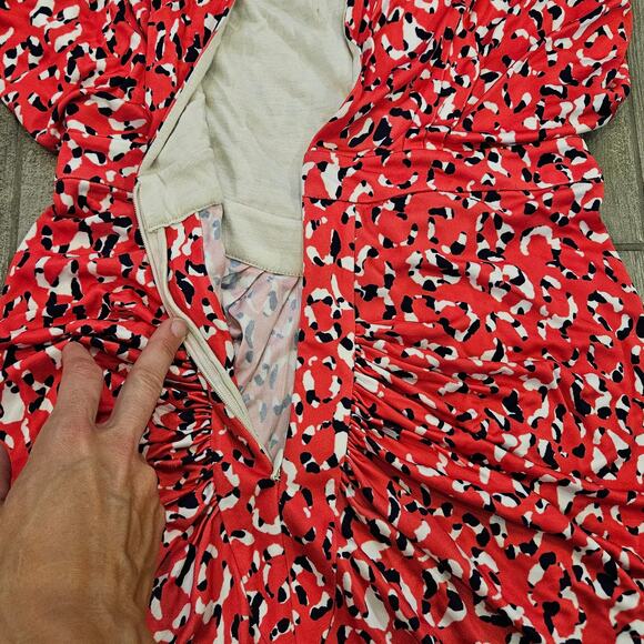 Saloni Aspara Printed Jersey Dress Women’s 6 Abstract Ruched Midi Luxury Elegant - Picture 11 of 14